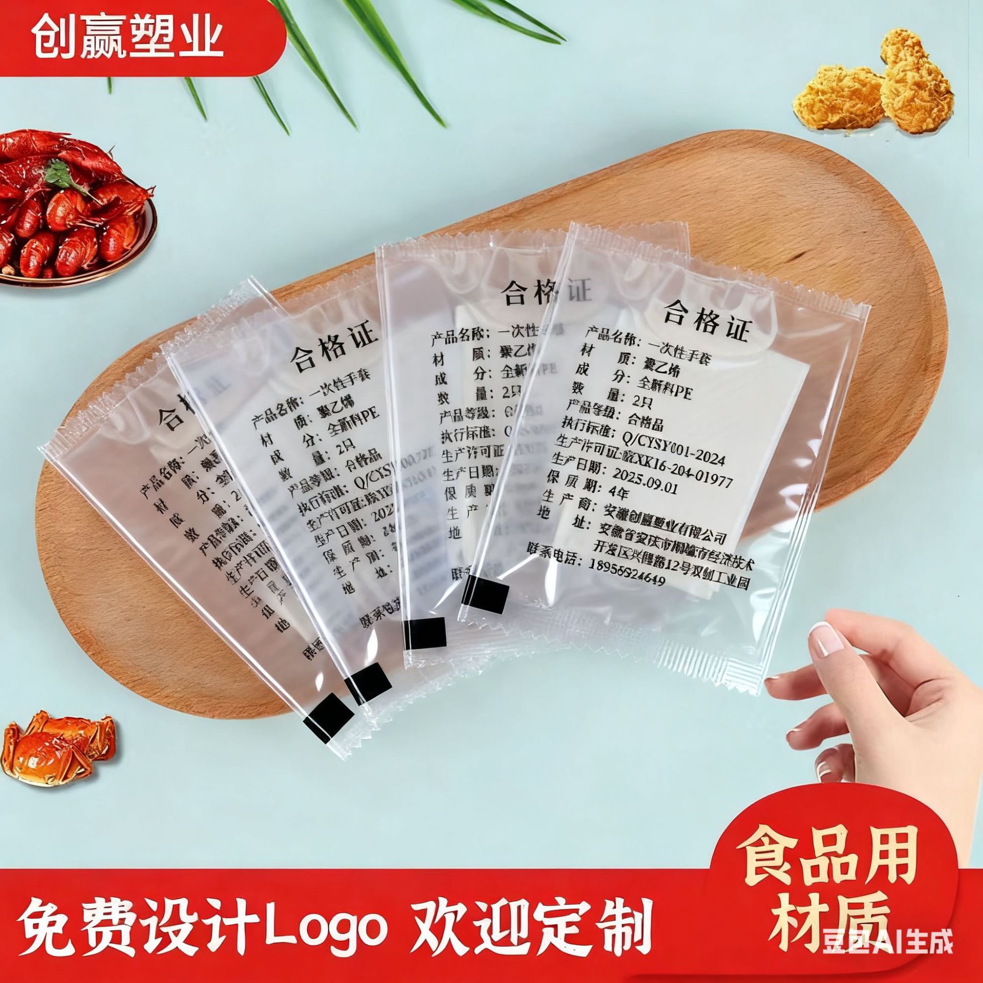 独立小包装一次性手套透明袋装外卖餐饮食品级商用家用pe龙虾披萨