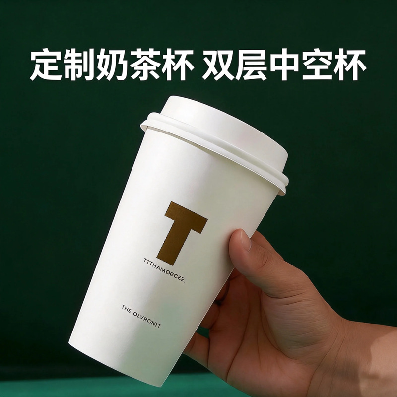 一次性纸杯咖啡纸杯定制logo中空热饮杯隔热奶茶打包杯防烫纸杯子