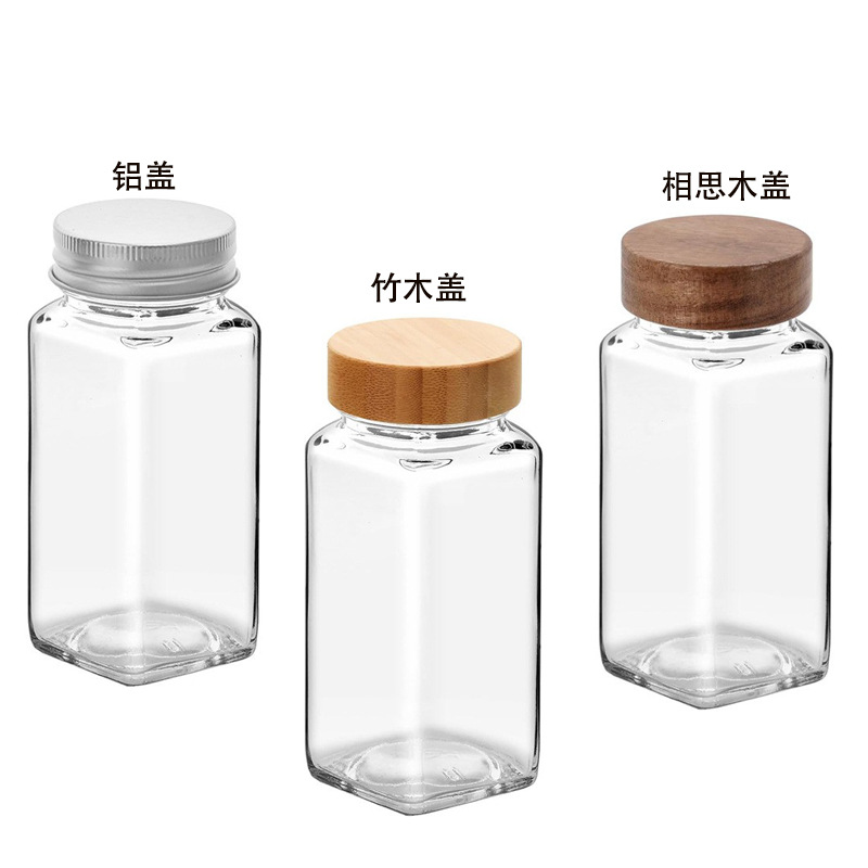 跨境竹盖方形香料瓶香料罐标签笔漏斗厨房调料瓶玻璃瓶分装瓶套装